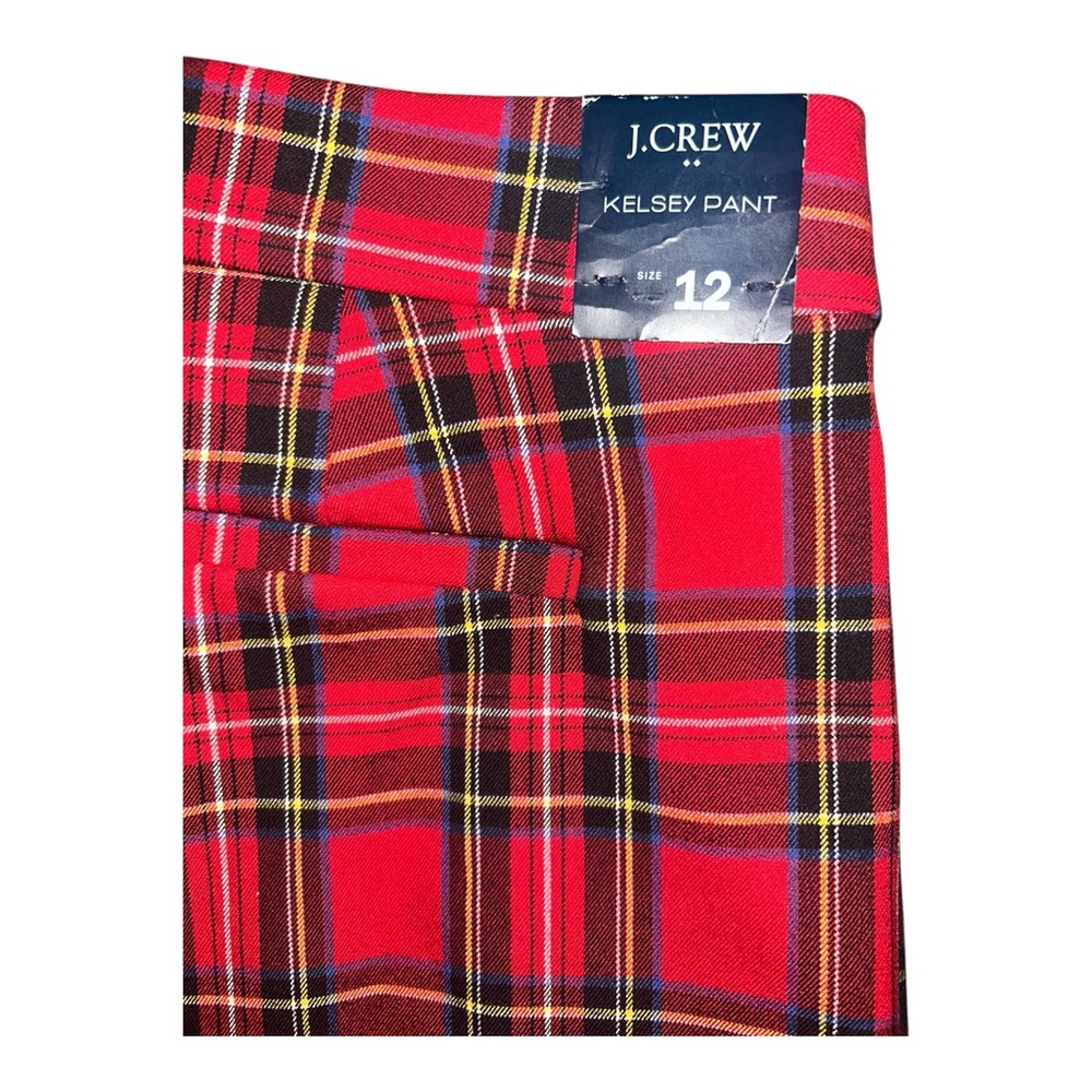 J.Crew‎ Kelsey Cropped Flare Pants Red Tartan Plaid NWT Size 12 - Picture 4 of 8